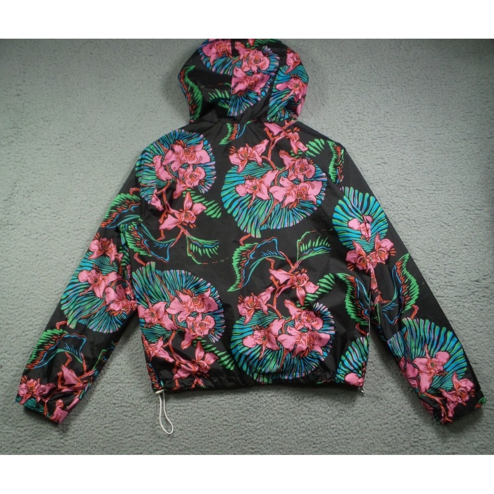 Levis Jacket Womens Size Medium Black Floral Pullover 1/4 Zip Hooded Windbreaker - Picture 7 of 15